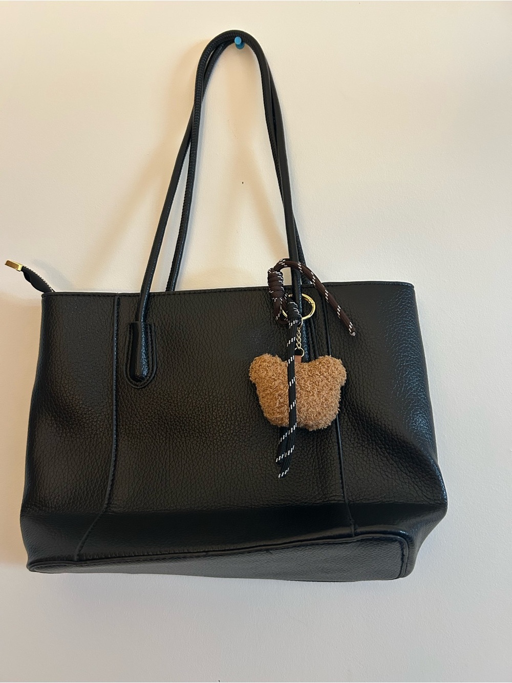 Everyday Black Pebbled Tote with Teddy Charm